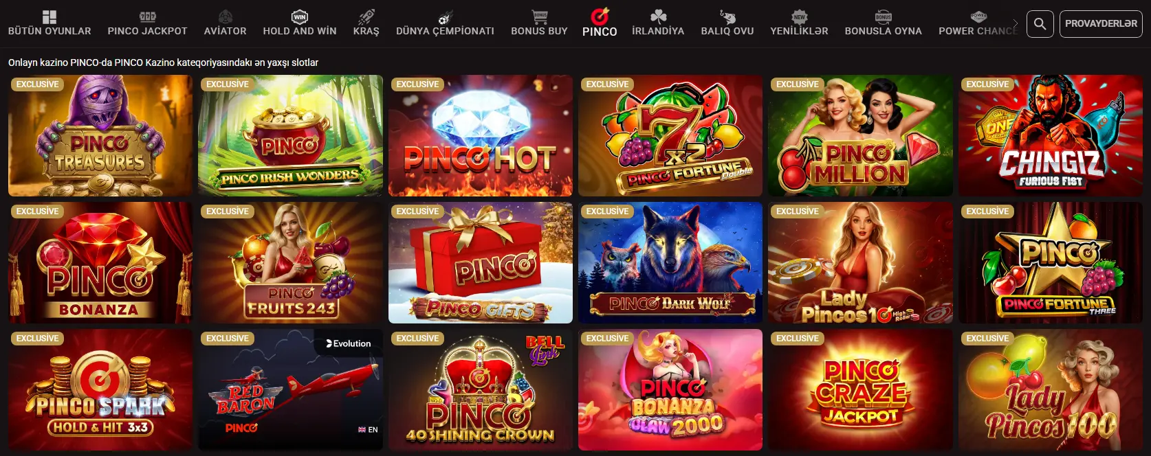 Pinko AZ kazino və Pinco Casino Azerbaijan oyunları